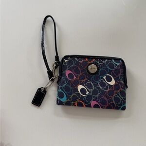 Coach Navy Multicolor Signature C Wristlet with Black Strap